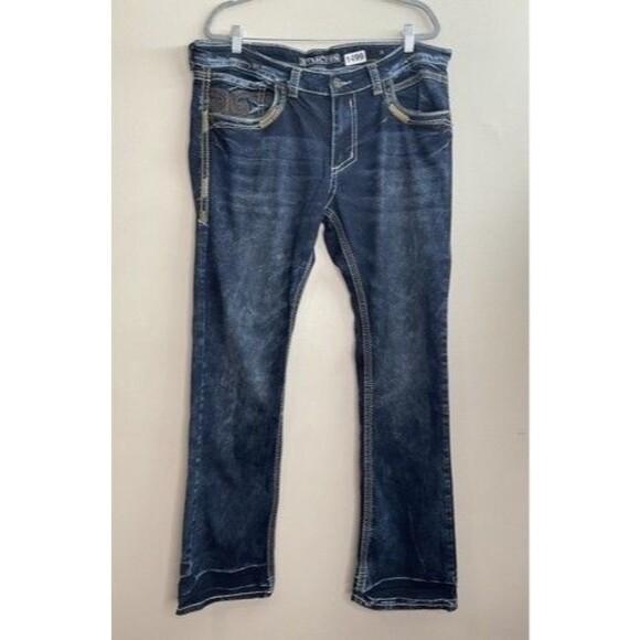 Affliction Black Premium Ace Distressed AcidDark Wash Straight Jeans Men Size 34 - Picture 1 of 13